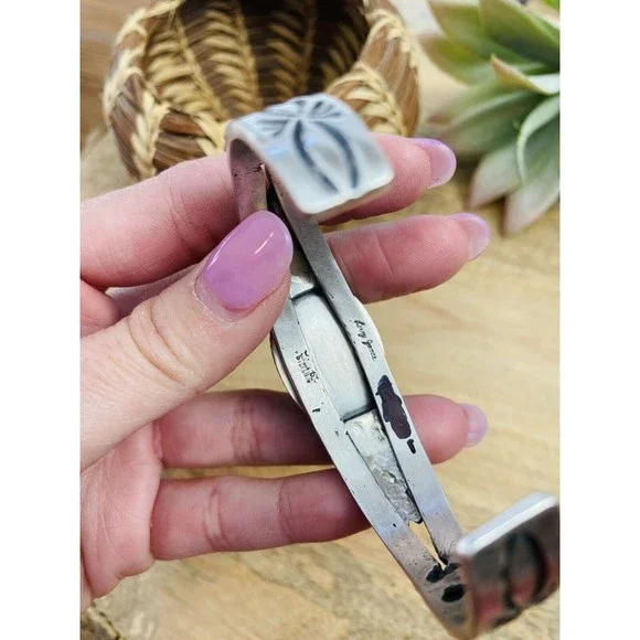 Navajo Sterling Silver & Royston Turquoise Cuff Bracelet Signed - Picture 7 of 8